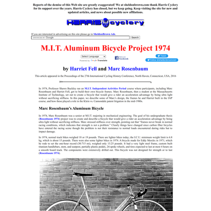 M.I.T. Aluminum Bicycle Project 1974