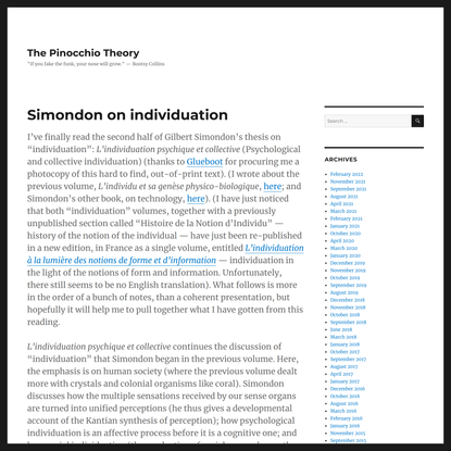 Simondon on individuation – The Pinocchio Theory
