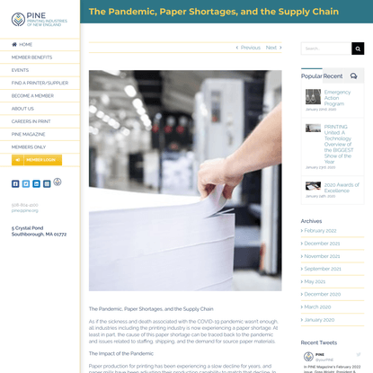 The Pandemic, Paper Shortages, and the Supply Chain