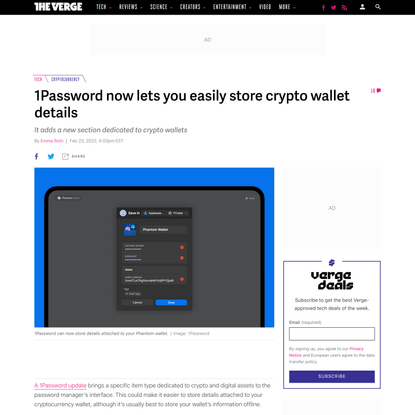 1Password now lets you easily store crypto wallet details
