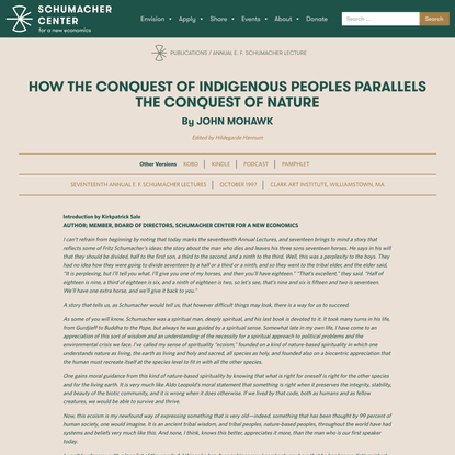 How the Conquest of Indigenous Peoples Parallels the Conquest of Nature - Schumacher Center for New Economics
