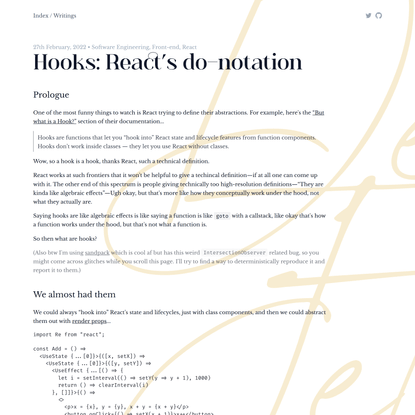 Hooks: React’s do-notation || Devansh Jethmalani / Writings