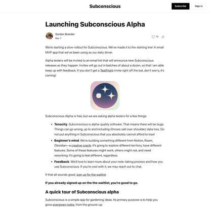 Launching Subconscious Alpha-1 - by Gordon Brander