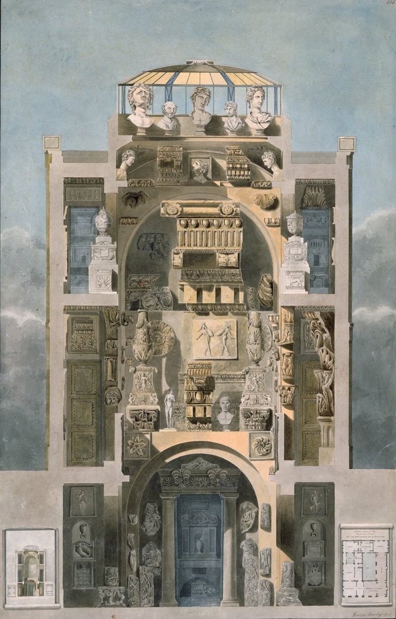 George Bailey, rendered section of John Soane's House and Museum, London, 1810