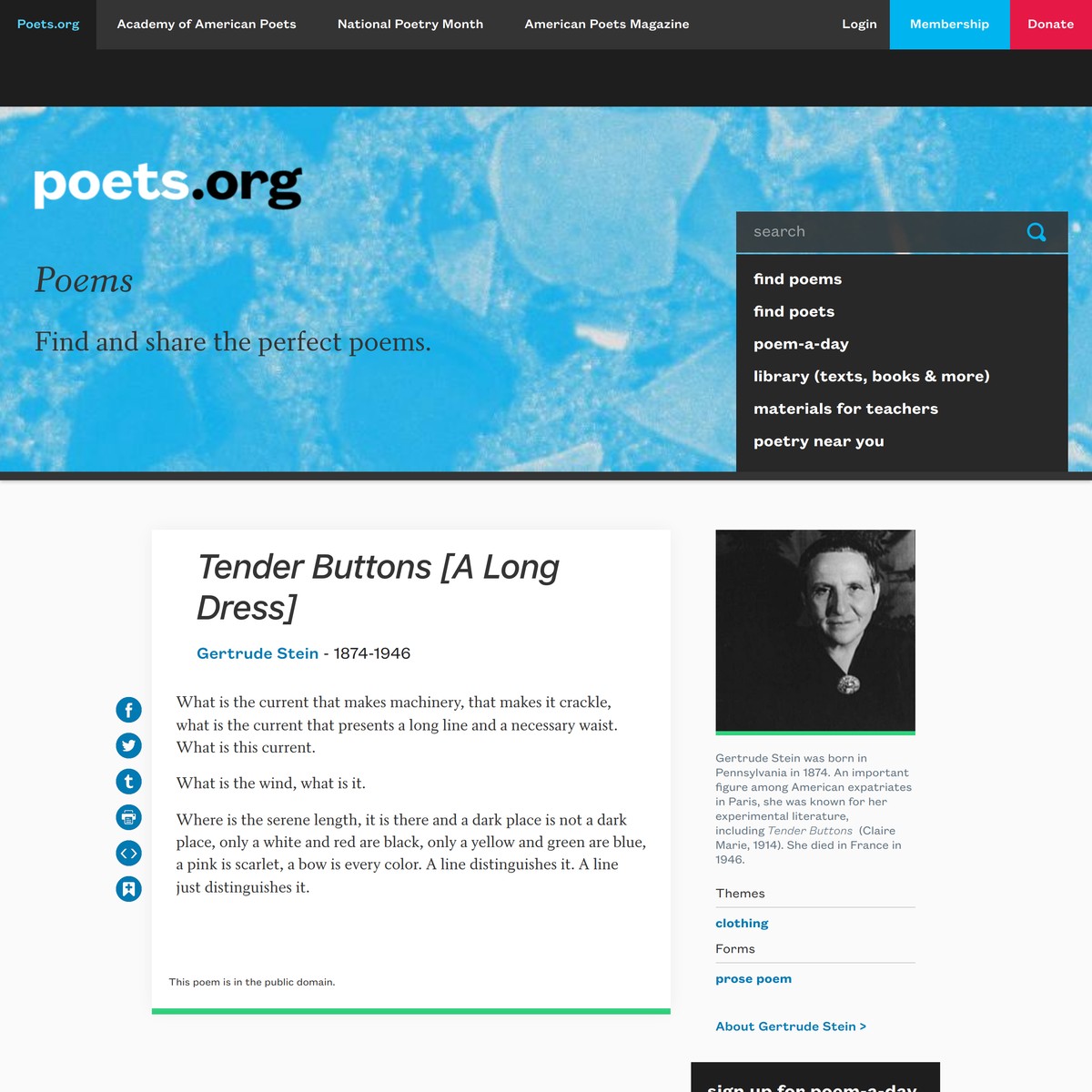 Tender Buttons [A Long Dress] by Gertrude Stein - Poems | poets.org ...