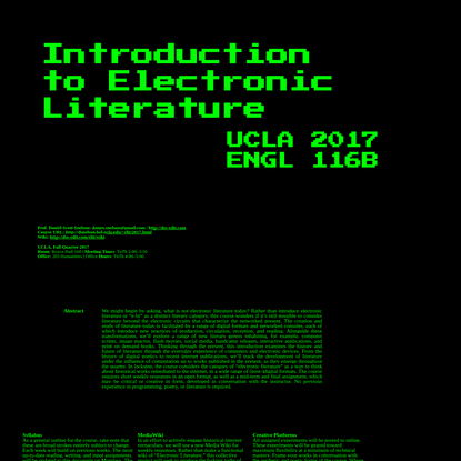Intro to Electronic Literature, UCLA 2017, DSS