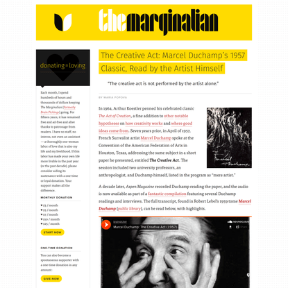 The Creative Act: Marcel Duchamp’s 1957 Classic, Read by the Artist Himself