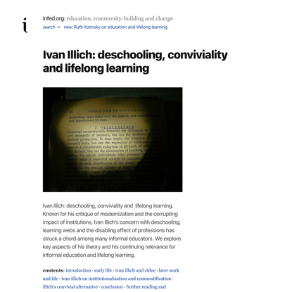 Ivan Illich: deschooling, conviviality and lifelong learning – infed.org: