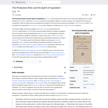 The Protestant Ethic and the Spirit of Capitalism - Wikipedia