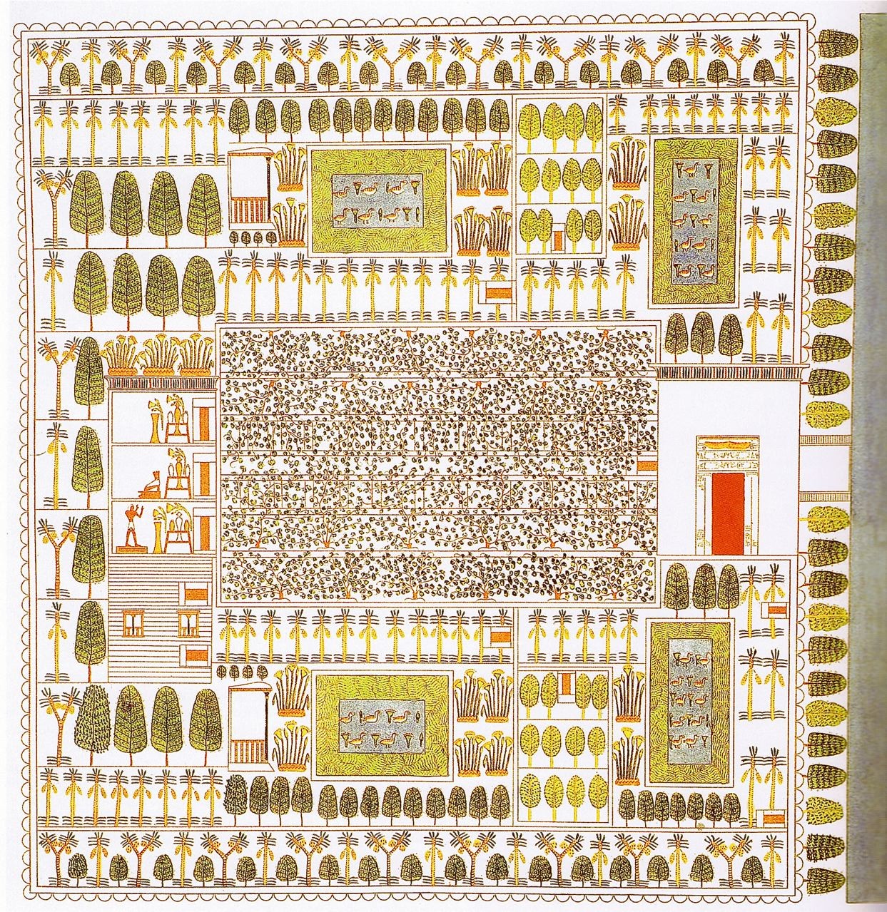 Egyptian Garden, copy of a fresco from a tomb, plate LXIX from Monuments of Egypt and Nubia, by Ippolito Rosellini, 1832. 19th century.
