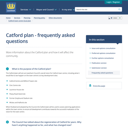 Catford plan - frequently asked questions