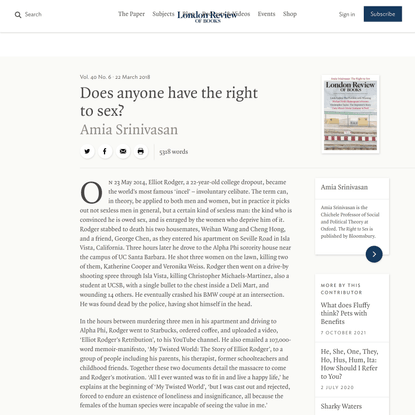 Amia Srinivasan · Does anyone have the right to sex? · LRB 22 March 2018