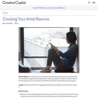 Creating Your Artist Resume | Creative Capital