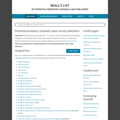 Beall’s List – of Potential Predatory Journals and Publishers