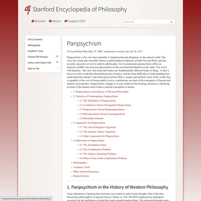 Panpsychism (Stanford Encyclopedia of Philosophy)