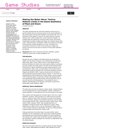 Game Studies - Making the Water Move: Techno-Historic Limits in the Game Aesthetics of Myst and Doom