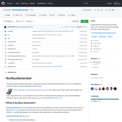 GitHub - berteh/ScribusGenerator: Create beautiful documents with data. Open source pdf (and Scribus) template and mail-merg...