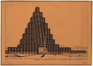 Proposal for a skyscraper on Berlin's Königsplatz, designed by Otto Kohtz in 1920