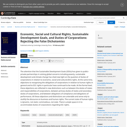 Economic, Social and Cultural Rights, Sustainable Development Goals, and Duties of Corporations: Rejecting the False Dichoto...