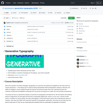 GitHub - spacetypeco/generative-typography-SU20: Resources for generative typography.