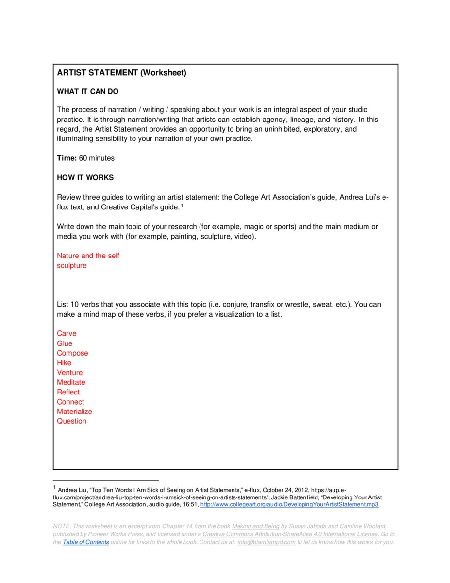 #9: Artist Statement Worksheet — Are.na