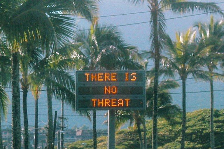 An electronic sign in Oahu, Hawaii, after an emergency alert mistakenly warned residents that a ballistic missile was headed toward the island.