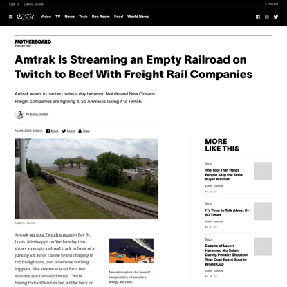 Amtrak Is Streaming an Empty Railroad on Twitch to Beef With Freight Rail Companies