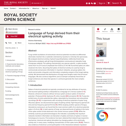 Language of fungi derived from their electrical spiking activity | Royal Society Open Science