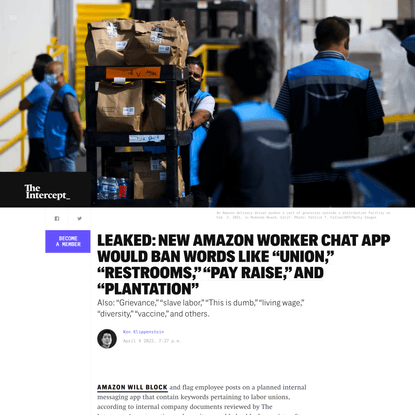 Leaked: New Amazon Worker Chat App Would Ban Words Like “Union,” “Restrooms,” “Pay Raise,” and “Plantation”