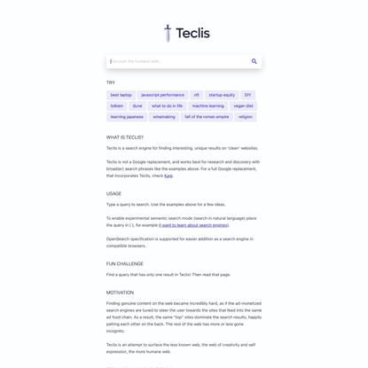 Teclis - Non-commercial Web Search