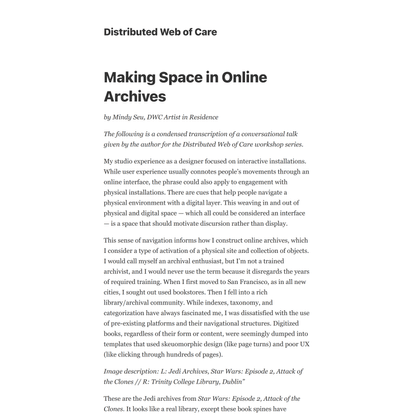 Making Space in Online Archives