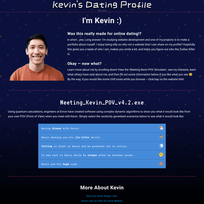 Kevin’s Dating Profile | Yes, really.