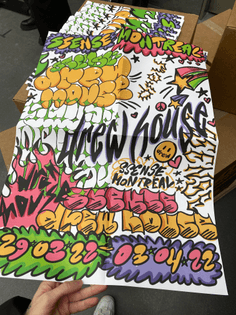 drew house x ssense poster design, original typography 