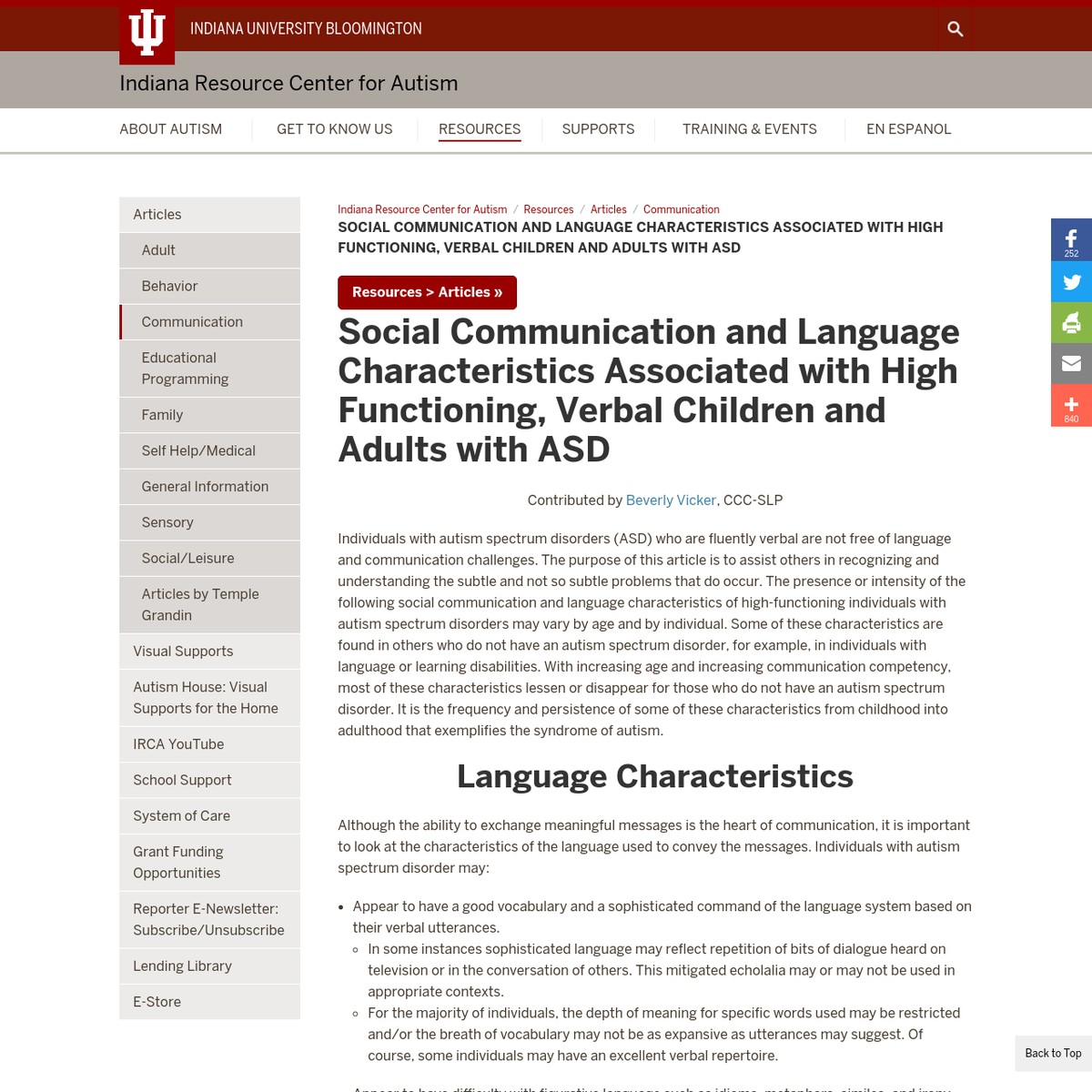 Social Communication and Language Characteristics Associated with High ...