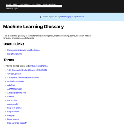 Machine Learning Glossary - Machine Learning Glossary