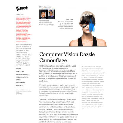 CV Dazzle: Computer Vision Dazzle Camouflage