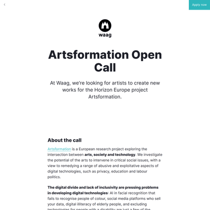 Artsformation Open Call - Waag | technology &amp; society