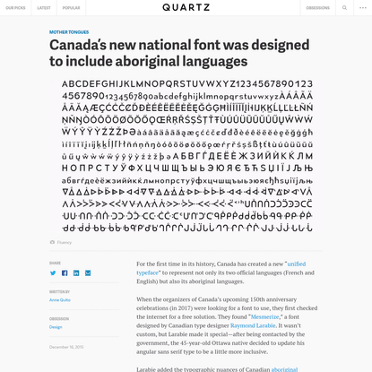 Canada's new national font was designed to include aboriginal languages