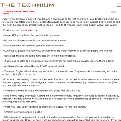 The Technium: 103 Bits of Advice I Wish I Had Known