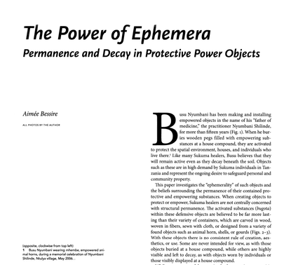 The Power of Ephemera: Permanence and Decay in Protective Power Objects, by Aimée Bessire (2005) on JSTOR