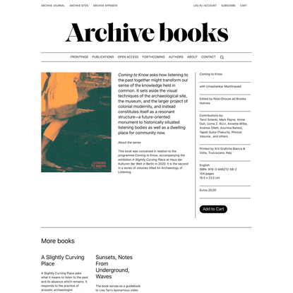 Coming to Know - Archive Books