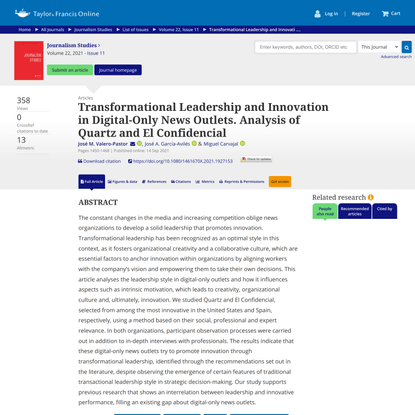 Transformational Leadership and Innovation in Digital-Only News Outlets. Analysis of Quartz and El Confidencial
