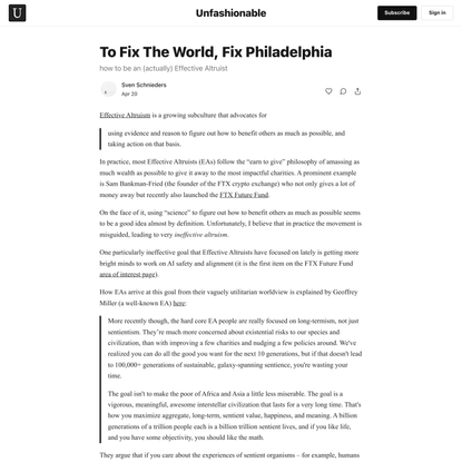 To Fix The World, Fix Philadelphia
