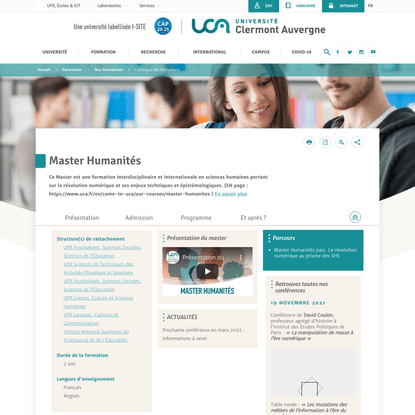 Master Humanités - Université Clermont Auvergne