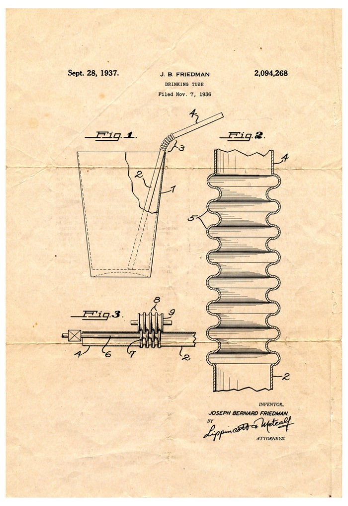 Bendy Straw Patent Drawing, Marvin Chester Stone