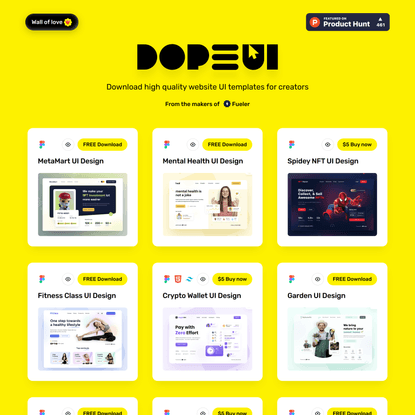 DopeUI - Download high quality website UI templates for creators
