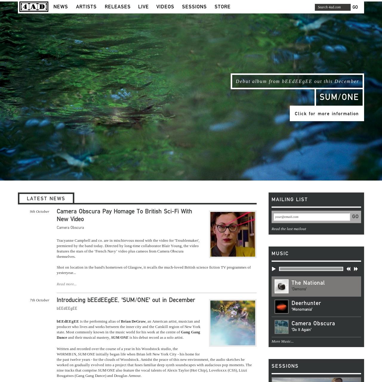 The official website for independent record label 4AD.