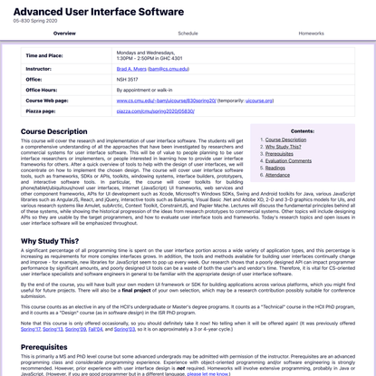 05-830, Advanced User Interface Software, Spring, 2020