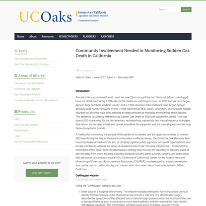 Community Involvement Needed in Monitoring Sudden Oak Death in California - UC Oaks
