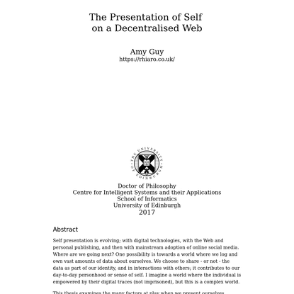 The Presentation of Self on a Decentralised Web